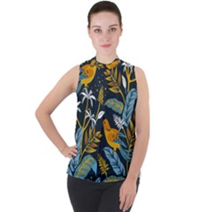 Birds Nature Design Mock Neck Chiffon Sleeveless Top by Vaneshart