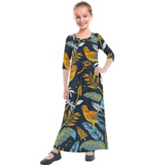 Birds Nature Design Kids  Quarter Sleeve Maxi Dress by Vaneshart