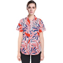 Tropical Seamless Pattern With Colorful Leaves Plants Women s Short Sleeve Shirt