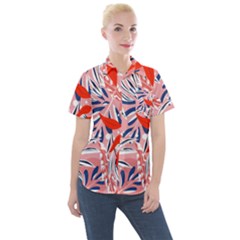 Tropical Seamless Pattern With Colorful Leaves Plants Women s Short Sleeve Pocket Shirt