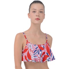 Tropical Seamless Pattern With Colorful Leaves Plants Frill Bikini Top