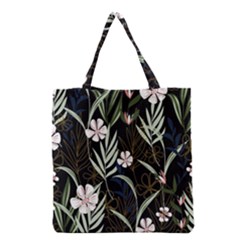 Trending Abstract Seamless Pattern With Colorful Tropical Leaves Plants Black Background Grocery Tote Bag by Vaneshart