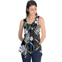 Trending Abstract Seamless Pattern With Colorful Tropical Leaves Plants Black Background Sleeveless Tunic View1