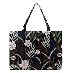 Trending Abstract Seamless Pattern With Colorful Tropical Leaves Plants Black Background Medium Tote Bag by Vaneshart