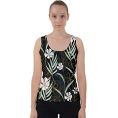 Trending Abstract Seamless Pattern With Colorful Tropical Leaves Plants Black Background Velvet Tank Top by Vaneshart