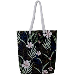 Trending Abstract Seamless Pattern With Colorful Tropical Leaves Plants Black Background Full Print Rope Handle Tote (small) by Vaneshart