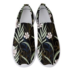 Trending Abstract Seamless Pattern With Colorful Tropical Leaves Plants Black Background Women s Slip On Sneakers by Vaneshart