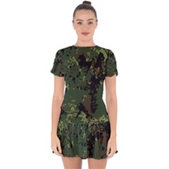 Military Background Grunge Style Drop Hem Mini Chiffon Dress by Vaneshart