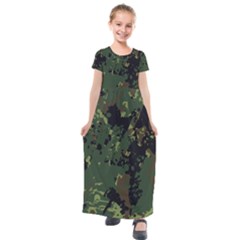 Military Background Grunge Style Kids  Short Sleeve Maxi Dress by Vaneshart