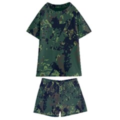 Military Background Grunge Style Kids  Swim Tee And Shorts Set by Vaneshart