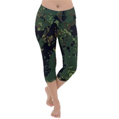 Military Background Grunge Style Lightweight Velour Capri Yoga Leggings by Vaneshart