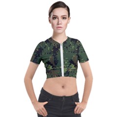 Military Background Grunge Style Short Sleeve Cropped Jacket by Vaneshart