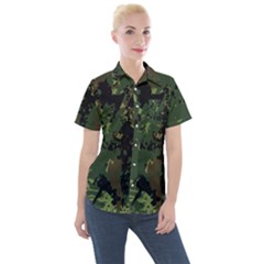 Military Background Grunge Style Women s Short Sleeve Pocket Shirt