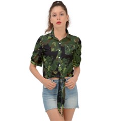 Military Background Grunge Style Tie Front Shirt  by Vaneshart