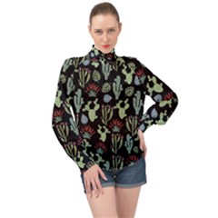 Cute Africa Seamless Pattern High Neck Long Sleeve Chiffon Top