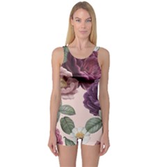 Romantic Floral Background One Piece Boyleg Swimsuit by Vaneshart