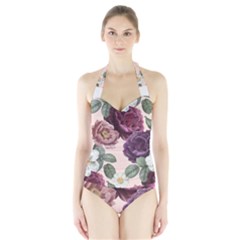 Romantic Floral Background Halter Swimsuit by Vaneshart