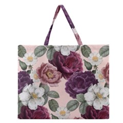 Romantic Floral Background Zipper Large Tote Bag by Vaneshart