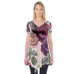 Romantic Floral Background Short Sleeve Tunic  by Vaneshart