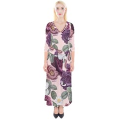 Romantic Floral Background Quarter Sleeve Wrap Maxi Dress by Vaneshart