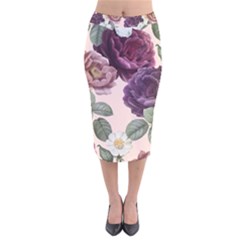 Romantic Floral Background Velvet Midi Pencil Skirt by Vaneshart