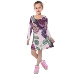 Romantic Floral Background Kids  Long Sleeve Velvet Dress by Vaneshart