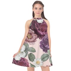 Romantic Floral Background Halter Neckline Chiffon Dress  by Vaneshart