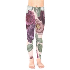 Romantic Floral Background Kids  Leggings by Vaneshart