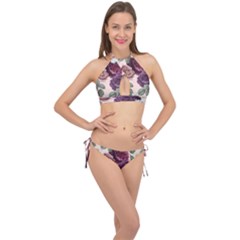 Romantic Floral Background Cross Front Halter Bikini Set by Vaneshart