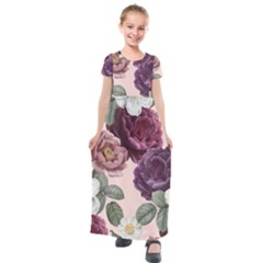 Romantic Floral Background Kids  Short Sleeve Maxi Dress by Vaneshart