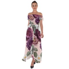 Romantic Floral Background Off Shoulder Open Front Chiffon Dress