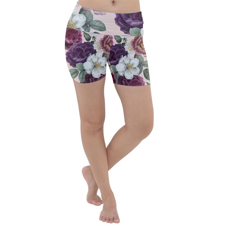 Romantic Floral Background Lightweight Velour Yoga Shorts