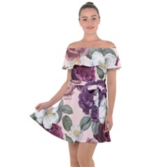 Romantic Floral Background Off Shoulder Velour Dress by Vaneshart