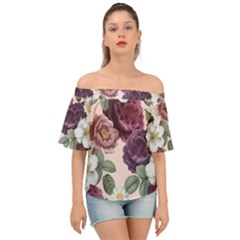 Romantic Floral Background Off Shoulder Short Sleeve Top