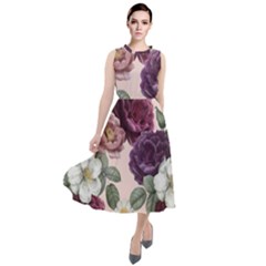 Romantic Floral Background Round Neck Boho Dress