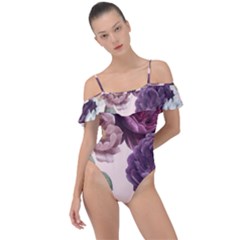 Romantic Floral Background Frill Detail One Piece Swimsuit