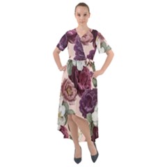 Romantic Floral Background Front Wrap High Low Dress