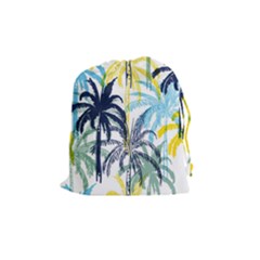 Colorful Summer Palm Trees White Forest Background Drawstring Pouch (medium) by Vaneshart