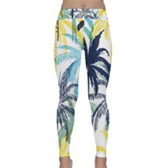 Colorful Summer Palm Trees White Forest Background Classic Yoga Leggings by Vaneshart