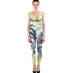 Colorful Summer Palm Trees White Forest Background One Piece Catsuit by Vaneshart