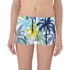 Colorful Summer Palm Trees White Forest Background Boyleg Bikini Bottoms by Vaneshart