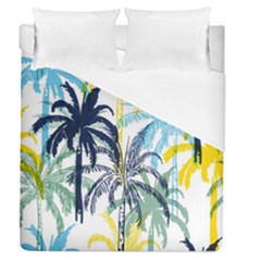 Colorful Summer Palm Trees White Forest Background Duvet Cover (queen Size) by Vaneshart