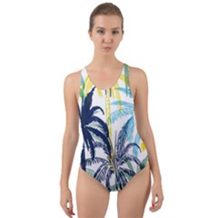 Colorful Summer Palm Trees White Forest Background Cut-out Back One Piece Swimsuit by Vaneshart