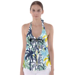 Colorful Summer Palm Trees White Forest Background Babydoll Tankini Top by Vaneshart