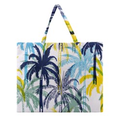 Colorful Summer Palm Trees White Forest Background Zipper Large Tote Bag by Vaneshart