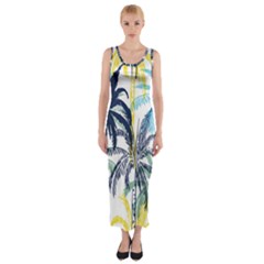 Colorful Summer Palm Trees White Forest Background Fitted Maxi Dress by Vaneshart