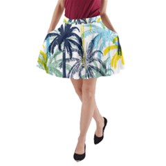 Colorful Summer Palm Trees White Forest Background A-line Pocket Skirt by Vaneshart