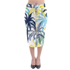 Colorful Summer Palm Trees White Forest Background Midi Pencil Skirt by Vaneshart