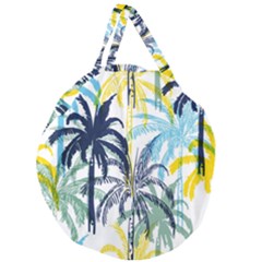 Colorful Summer Palm Trees White Forest Background Giant Round Zipper Tote by Vaneshart