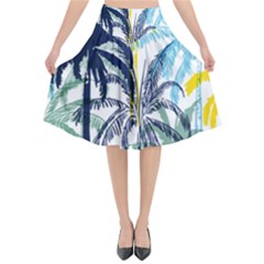 Colorful Summer Palm Trees White Forest Background Flared Midi Skirt by Vaneshart